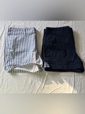BUNDLE Old Navy Navy Solid and Blue-White Stripe Flat Front Shorts